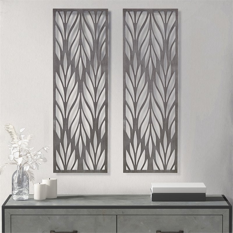 Madison Park Florian 2-Piece Modern Wood Wall Decor in Gray Finish
