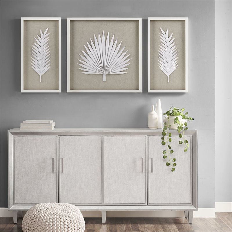 Madison Park Sabal 3-piece Palm Rice Paper Framed Shadow Box in Off White