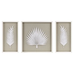 Madison Park Sabal 3-piece Palm Rice Paper Framed Shadow Box in Off White
