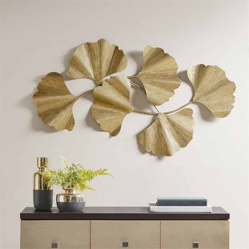 Martha Stewart Faye Transitional Iron Ginkgo Wall decor in Gold