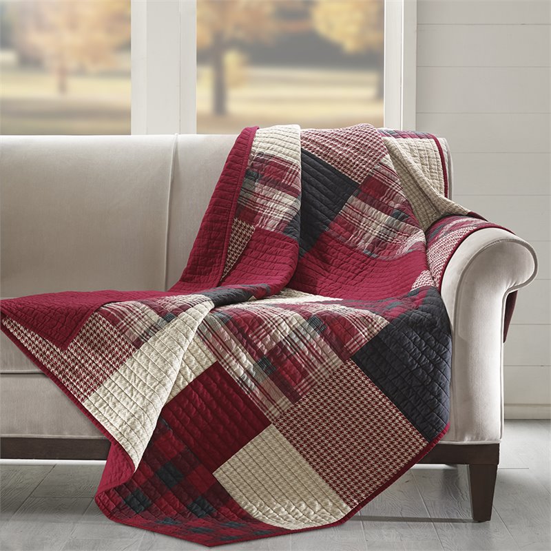 Woolrich Sunset Cotton Thread Count Printed Pieced Quilted Throw in Red