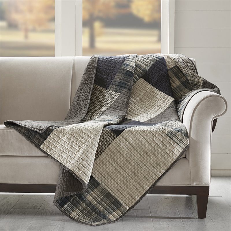 Woolrich Winter Cotton Thread Count Printed Pieced Quilted Throw in Tan