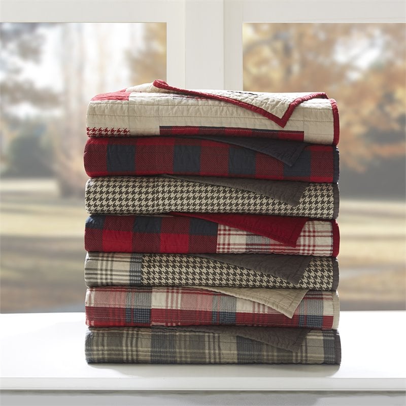 Woolrich Winter Cotton Thread Count Printed Pieced Quilted Throw in Tan
