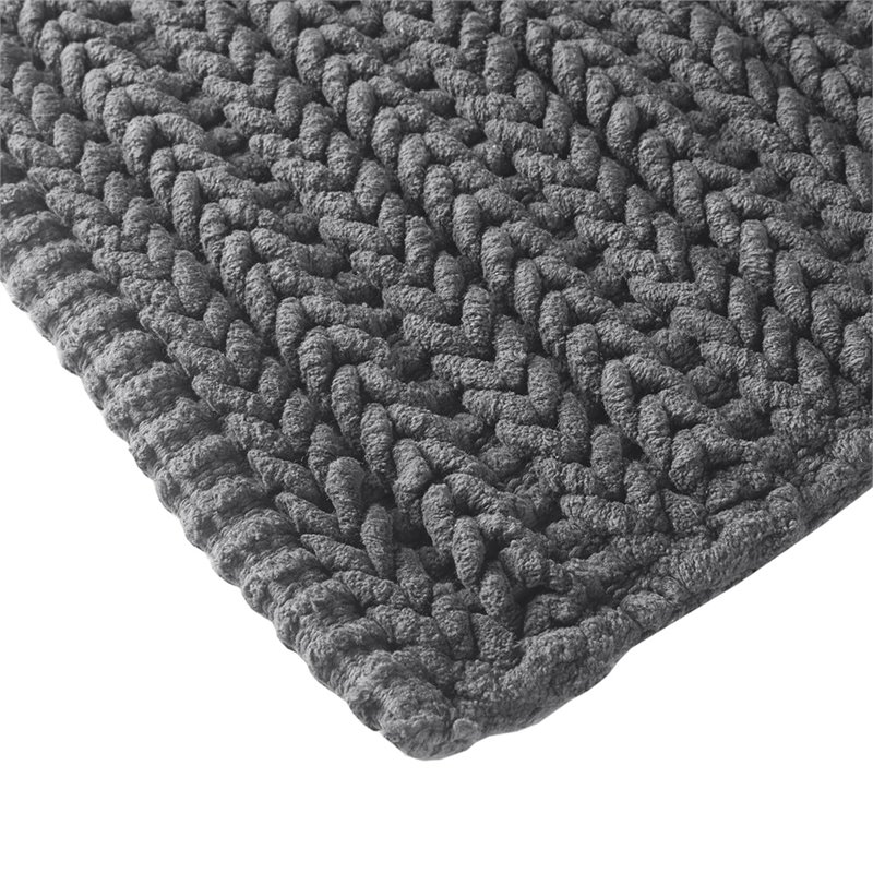 Madison Park Lasso 100 Percent Cotton Chenille Chain Stitch Rug - Charcoal