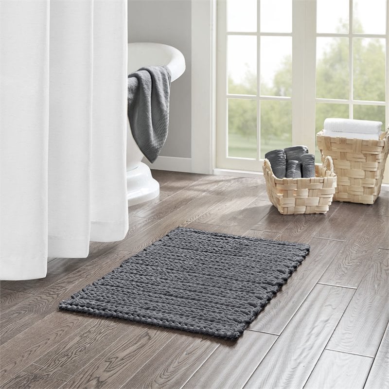 Madison Park Lasso Cotton Chenille Chain Stitch Rug in Charcoal