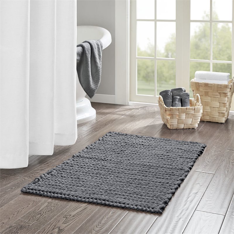 Madison Park Lasso 100 Percent Cotton Chenille Chain Stitch Rug in Charcoal