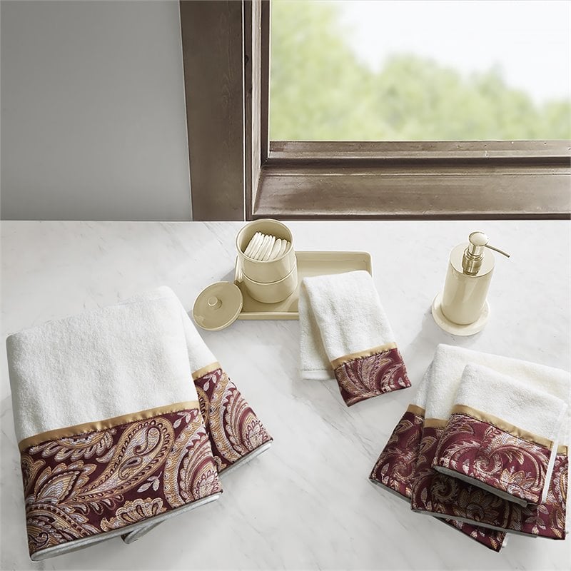 Madison Park Aubrey 6-Piece Cotton Jacquard Towel Set in Burgundy Red/White
