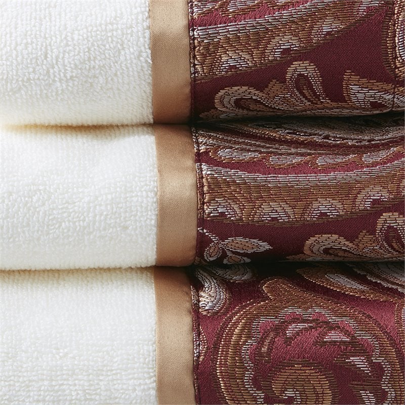 Madison Park Aubrey 6-Piece Cotton Jacquard Towel Set in Burgundy Red/White