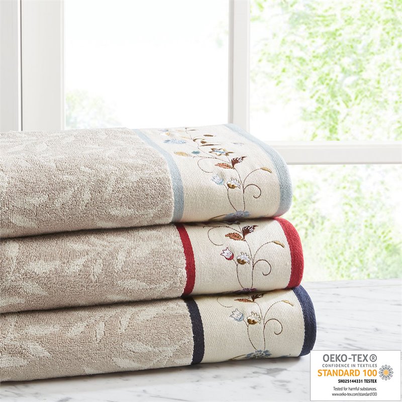 Madison Park Serene 6-Piece Cotton Embroidered Jacquard Towel Set in Navy