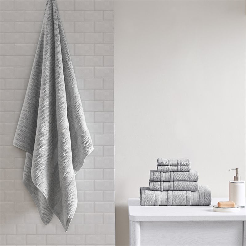 Madison Park Essentials Adrien 6-Piece Cotton Super Soft Towel Set in Silver