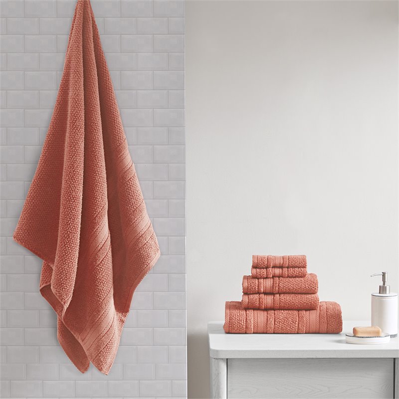 Madison Park Essentials Adrien 6-Piece Cotton Super Soft Towel Set in Coral Pink