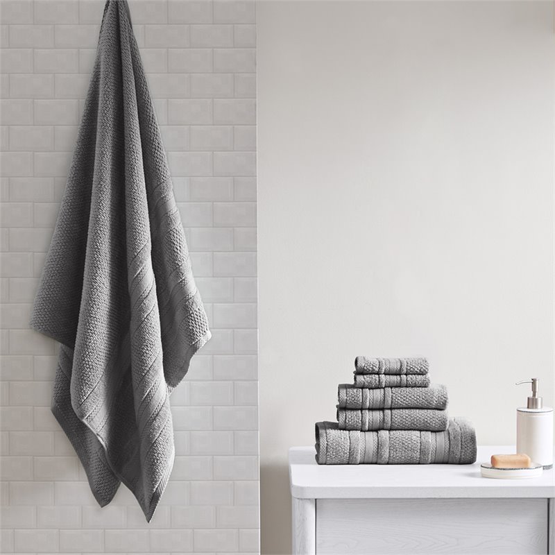 Madison Park Essentials Adrien 6-Piece Cotton Super Soft Towel Set in Dark Gray