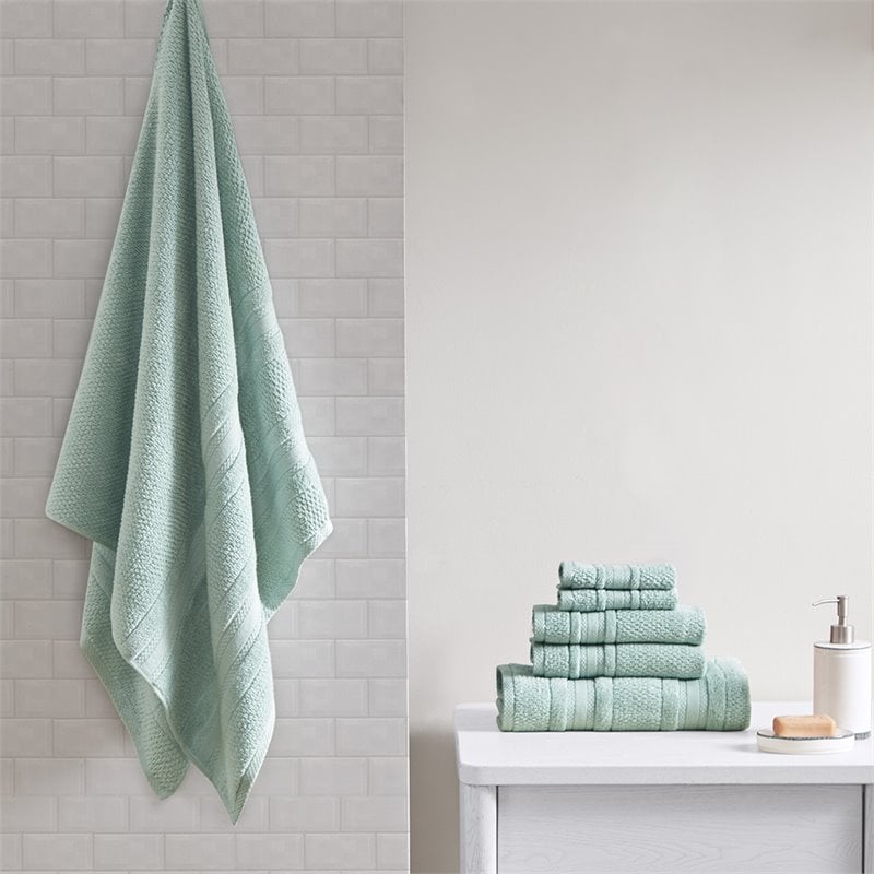 Madison Park Essentials Adrien 6-Piece Cotton Super Soft Towel Set in Seafoam