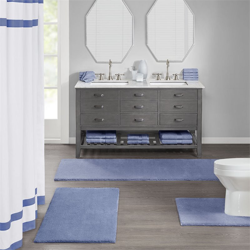 madison park signature marshmallow 100 percent polyester bath rug in navy