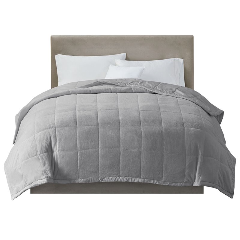 Madison Park Polyester Reversible Plush to Microfiber DA Blanket in Gray