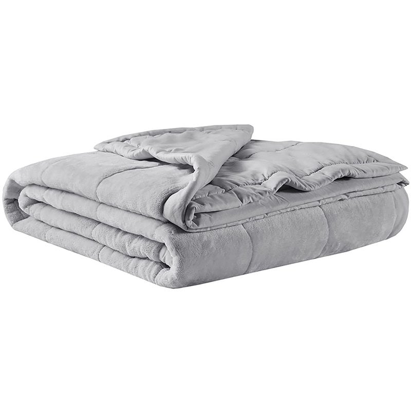 Madison Park Polyester Reversible Plush to Microfiber DA Blanket in Gray