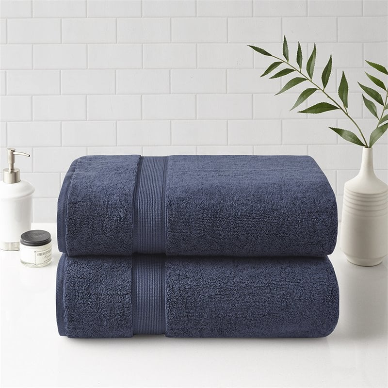 Madison Park Signature 100 Percent Cotton Bath Sheet Set in Dark Blue (Set of 2)