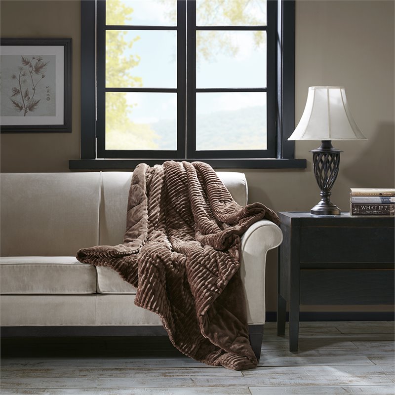 Premier Comfort Polyester Microcord Solid Pieced Corduroy Plush Throw in Brown
