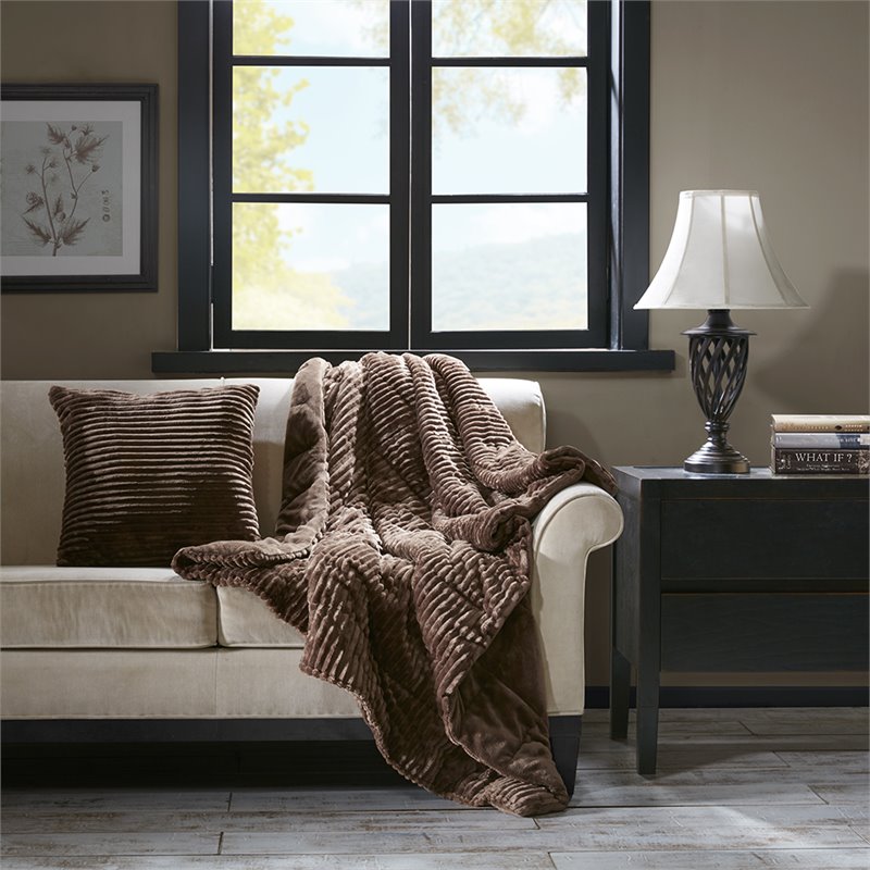 Premier Comfort Polyester Microcord Solid Pieced Corduroy Plush Throw in Brown