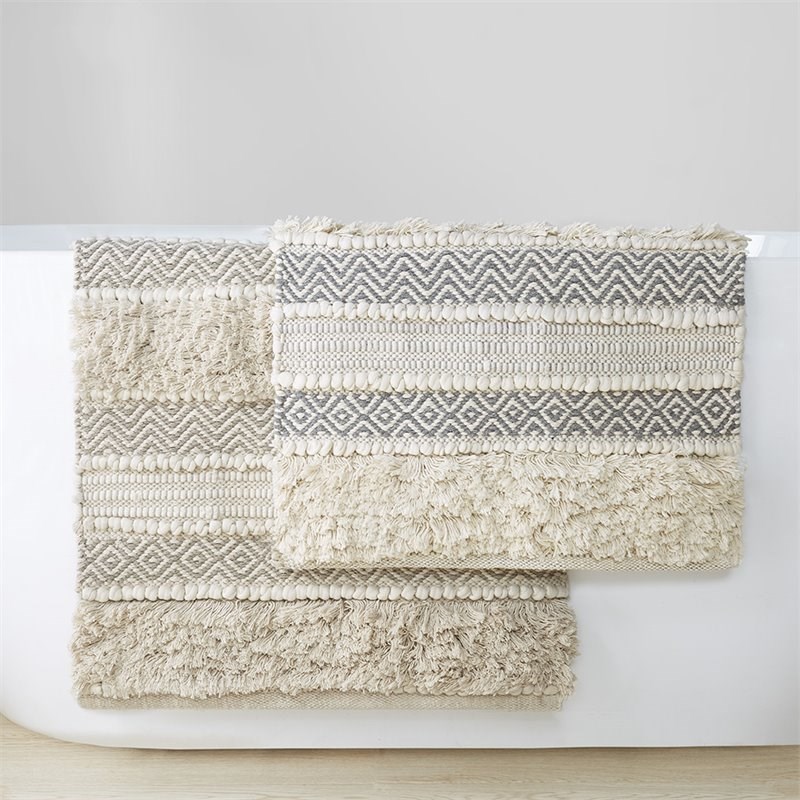 INK+IVY Asher Cotton and Polyester Handwoven Bath Rug in Natural