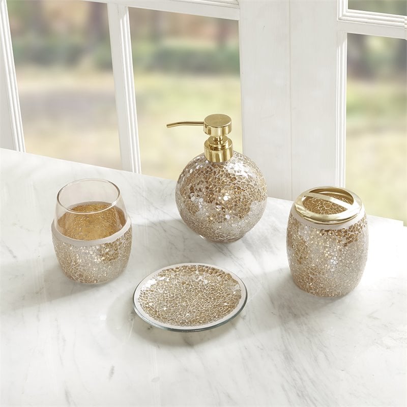 Madison Park 4-Piece Crackle Mosaic Bath Accessory Set in Gold