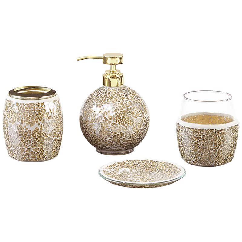 Madison Park 4-Piece Crackle Mosaic Bath Accessory Set in Gold