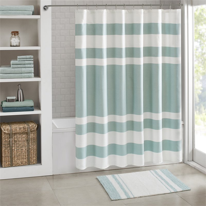 Madison Park Spa 100 Percent Cotton Reversible Bath Rug - Aqua Blue