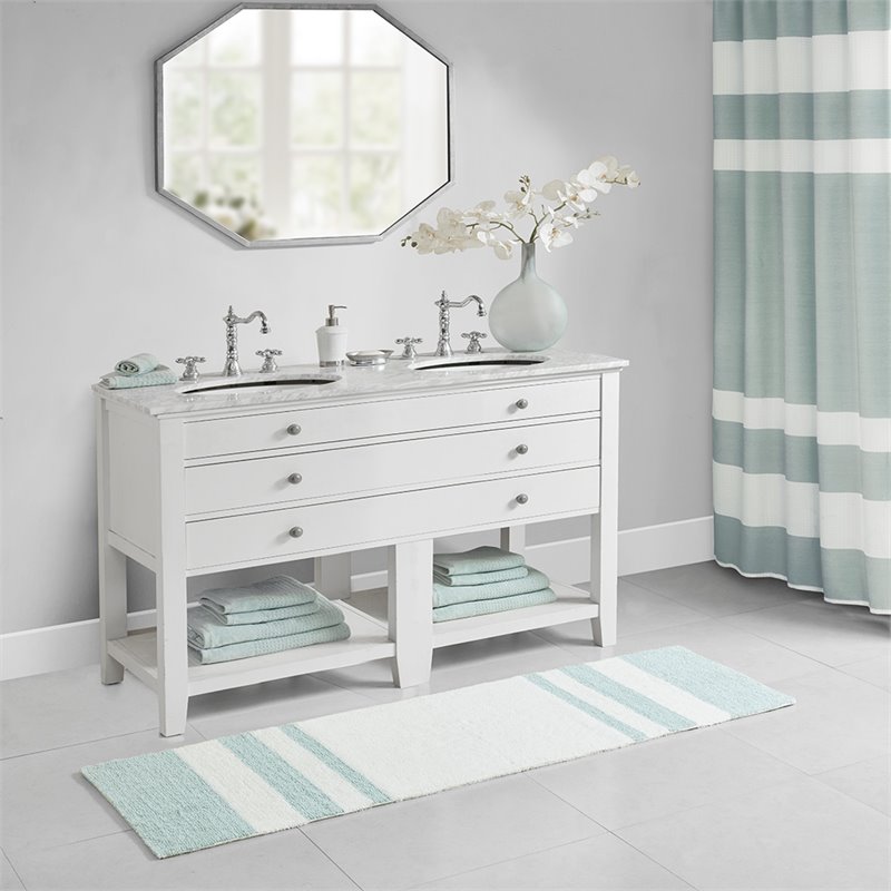 Madison Park Spa 100 Percent Cotton Reversible Bath Rug in Aqua Blue
