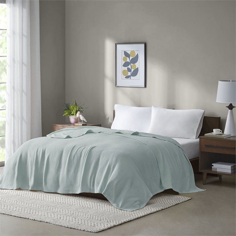 Madison Park Cotton Freshspun Basketweave Blanket with 1