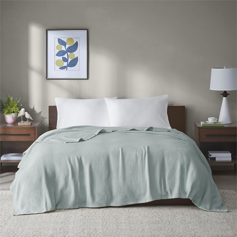 Madison Park Cotton Freshspun Basketweave Blanket with 1