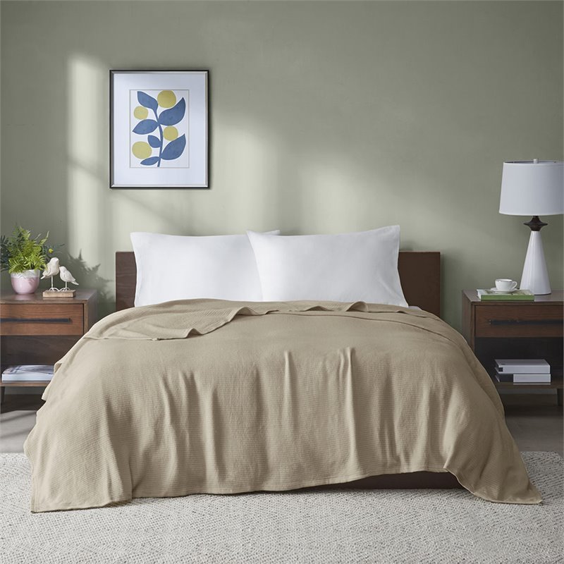 Madison Park Cotton Freshspun Basketweave Blanket with 1