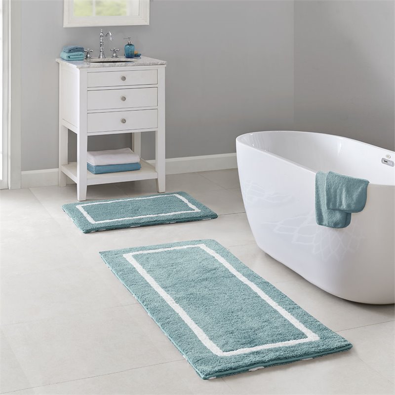 Madison Park Bittman Polyester Reversible Tufted Microfiber Rug in Aqua Blue