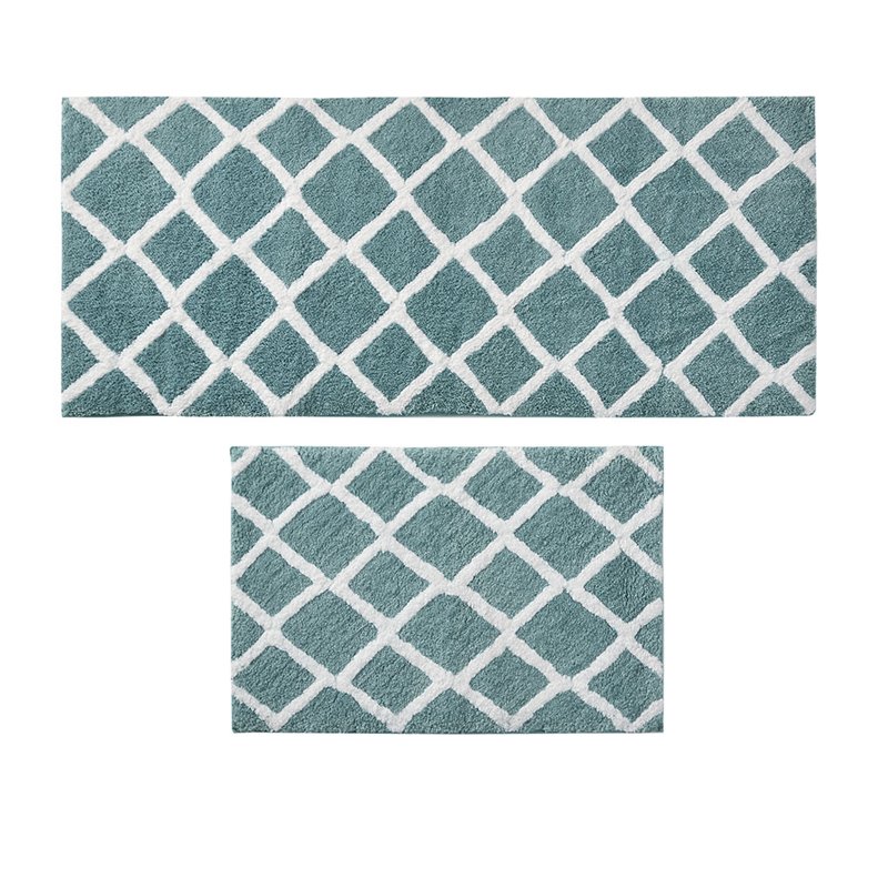 Madison Park Bittman Polyester Reversible Tufted Microfiber Rug in Aqua Blue
