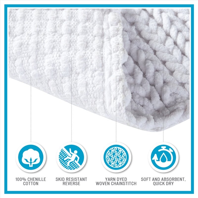 Madison Park Lasso 100 Percent Cotton Chenille Chain Stitch Rug - White