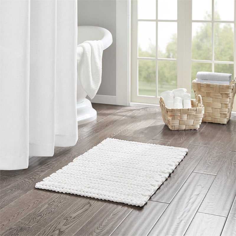 Madison Park Lasso 100 Percent Cotton Chenille Chain Stitch Rug in White