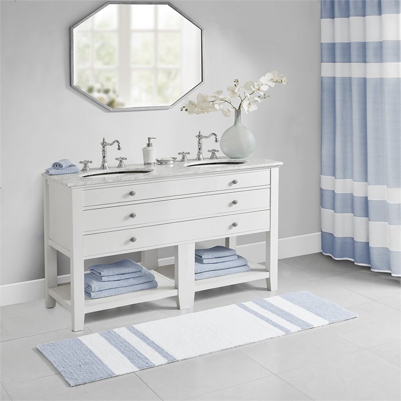 Madison Park Spa 100 Percent Cotton Reversible Bath Rug - Blue