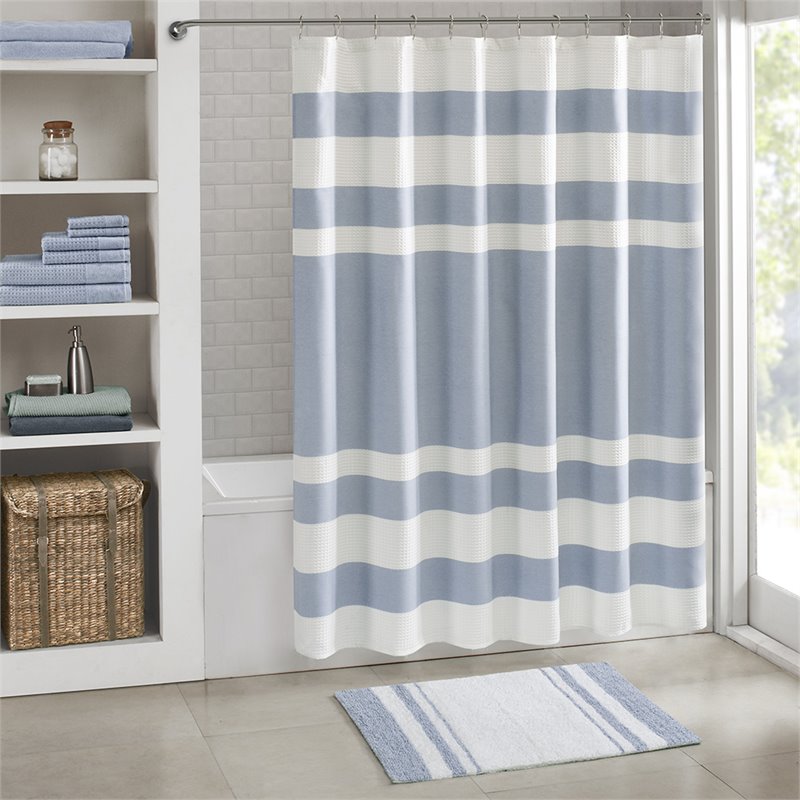 Madison Park Spa 100 Percent Cotton Reversible Bath Rug - Blue
