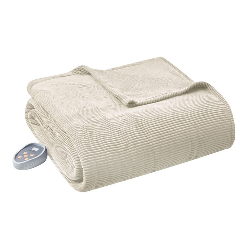 Beautyrest Polyester Knitted Micro Fleece Solid Textured Heated Blanket in Beige