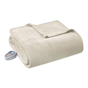 Beautyrest Polyester Knitted Micro Fleece Solid Textured Heated Blanket in Beige