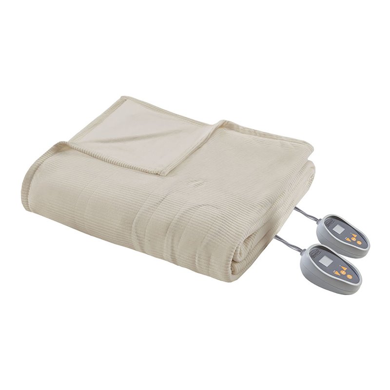 Beautyrest Polyester Knitted Micro Fleece Solid Textured Heated Blanket - Beige