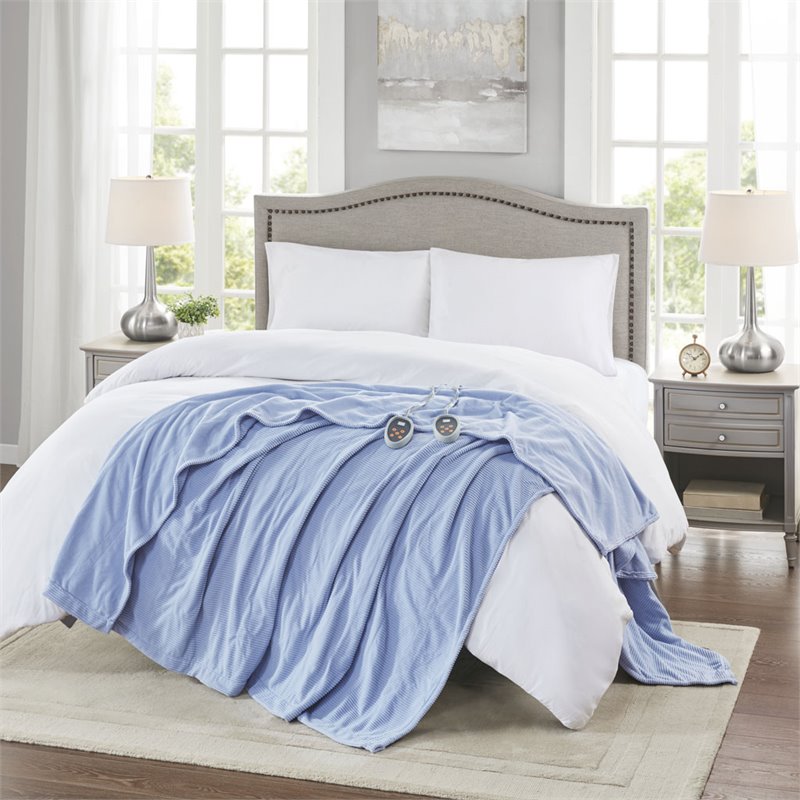 Beautyrest Polyester Knitted Micro Fleece Solid Textured Heated Blanket - Blue