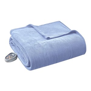beautyrest polyester knitted micro fleece solid textured heated blanket - blue