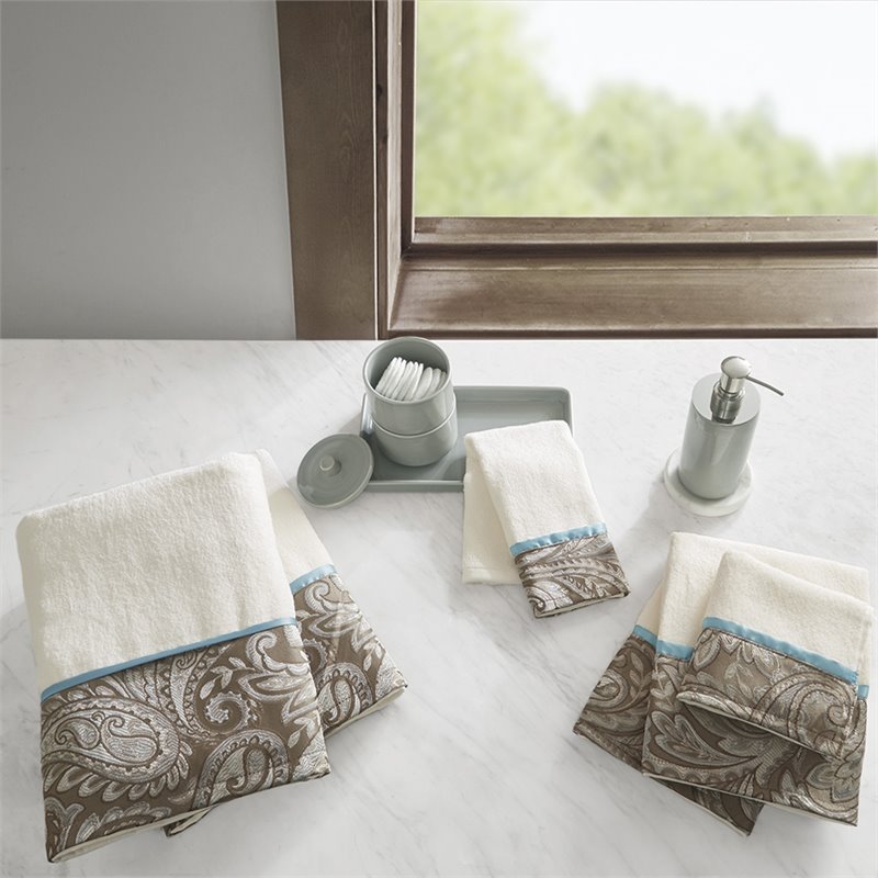 Madison Park Aubrey 6-Piece Cotton Jacquard Towel Set in Blue/Brown