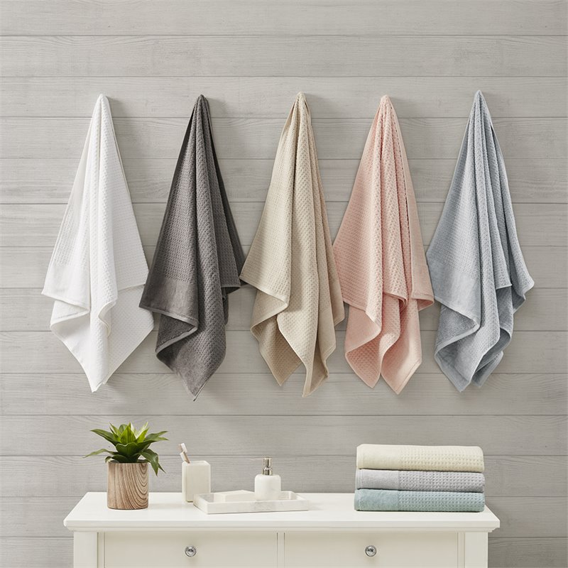 Madison Park Spa 6-Piece 100 Percent Cotton Waffle Towel Set in White