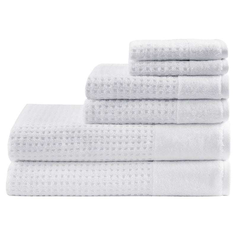 Madison Park Spa 6-Piece 100 Percent Cotton Waffle Towel Set in White