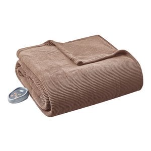beautyrest polyester knitted micro fleece solid textured heated blanket - brown