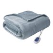 Beautyrest Polyester Microlight and Berber Solid Heated Throw in Blue