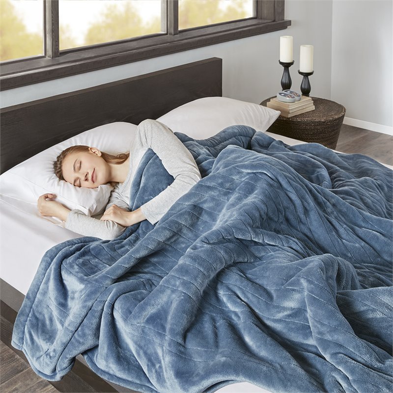Beautyrest Polyester Solid Microlight Heated Blanket in Blue
