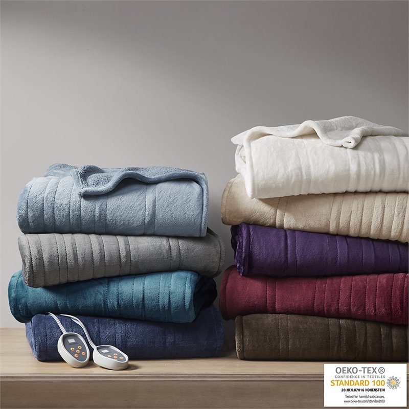 Beautyrest Polyester Solid Microlight Heated Blanket in Blue