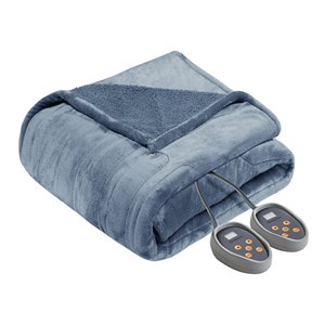 Beautyrest Polyester Solid Microlight Heated Blanket in Blue